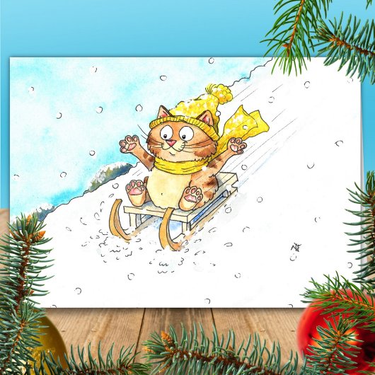 Kat Sledding Groet Kaart
