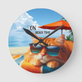 Kat Snoozing op het strand Zomer Ronde Klok (Voorkant)