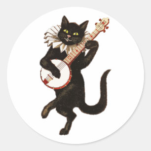 Kat Speel de Banjo Ronde Sticker