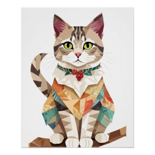 Kat speels Schattig leuk dier kleurrijke geometris Perfect Poster