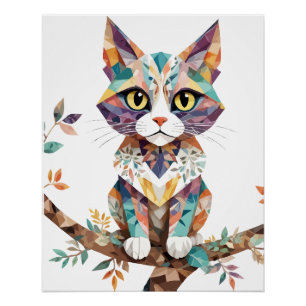 Kat speels Schattig leuk dier kleurrijke geometris Perfect Poster