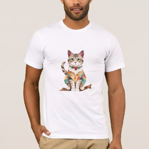Kat speels Schattig leuk dier kleurrijke geometris T-shirt