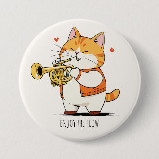 Kat Speelt De Trompet Ronde Button 7,6 Cm