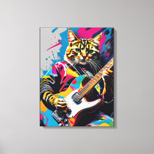 Kat speelt gitaar, rock graffiti canvas afdruk