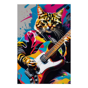 Kat speelt gitaar, rock graffiti perfect poster