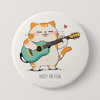 Kat Speelt Gitaar Ronde Button 7,6 Cm