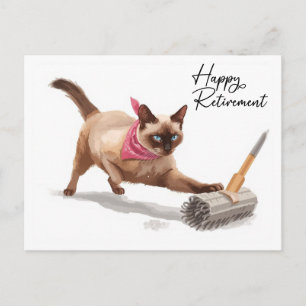 Kat speelt met bloem met Happy Retirement Briefkaart