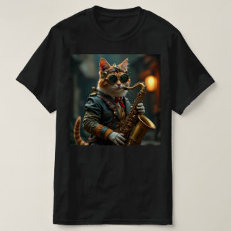 Kat speelt op de sax. t-shirt