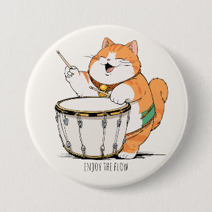 Kat Speelt Op De Trommel Ronde Button 7,6 Cm