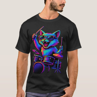 Kat Speelt op Drums met Zonnebril Trommelen Tromme T-shirt