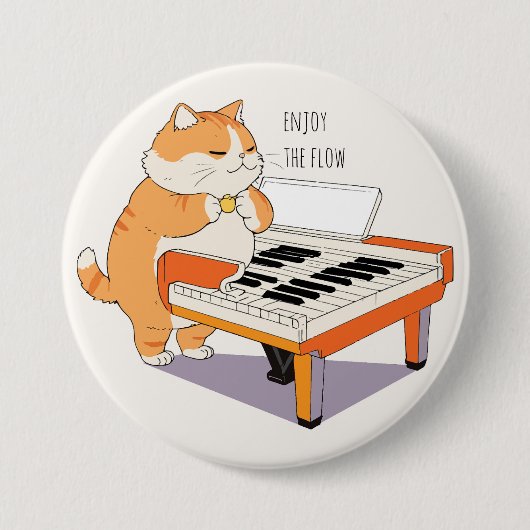 Kat speelt piano ronde button 7,6 cm (Voorkant)