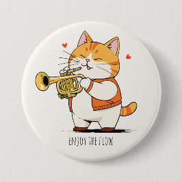 Kat speelt trompet ronde button 7,6 cm
