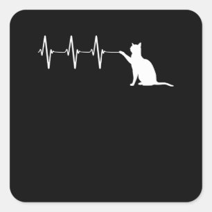 Kat spelen met ECG Heartbeat Line Funny Kat Vierkante Sticker