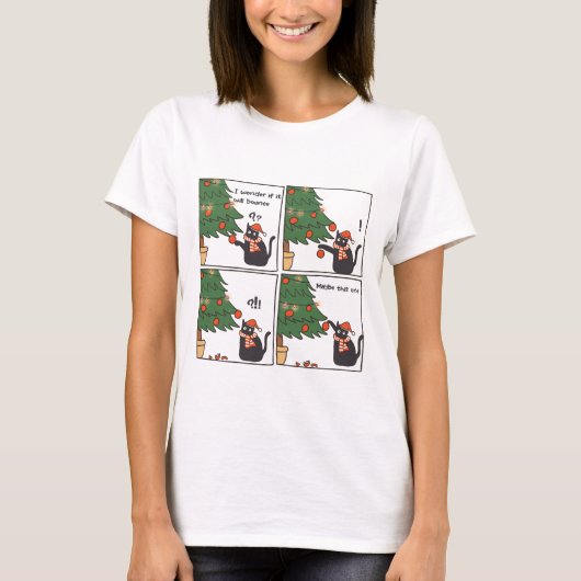 Kat spelen met kerstboom t-shirt (Voorkant)