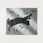 Kat spelen met muzieknotities in Silhouette Wandkleed (Voorkant (horizontaal))