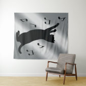 Kat spelen met muzieknotities in Silhouette Wandkleed (In Situ (horizontaal))