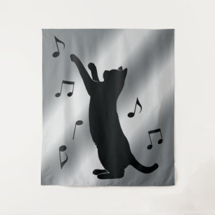 Kat spelen met muzieknotities in Silhouette Wandkleed