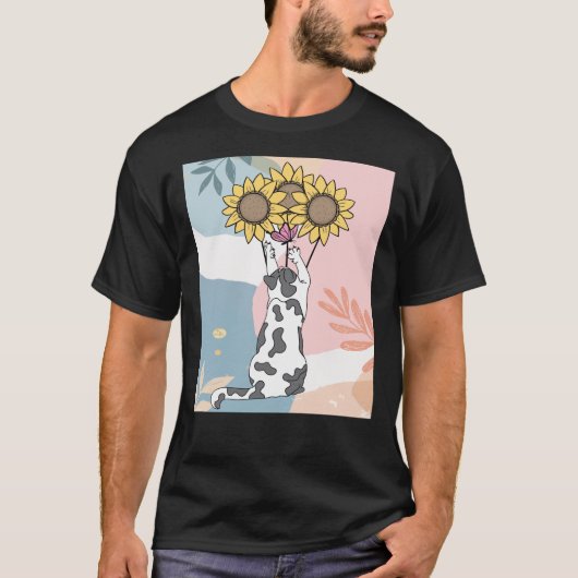 Kat spelen met vlinder en zonnebloemen t-shirt (Voorkant)