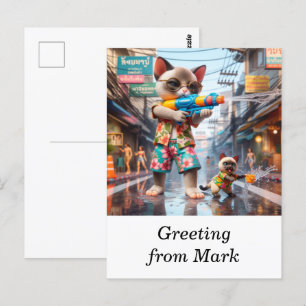 Kat spelen Songkran Festival in Thailand Briefkaart