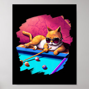 Kat spelen zwembad biljart in lounge koele grappig poster