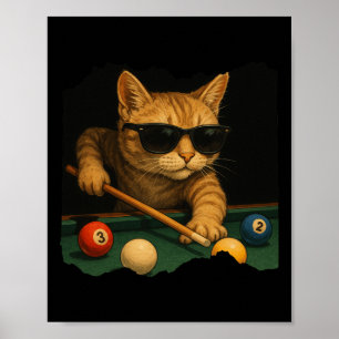 Kat spelen zwembad biljart in lounge koele grappig poster
