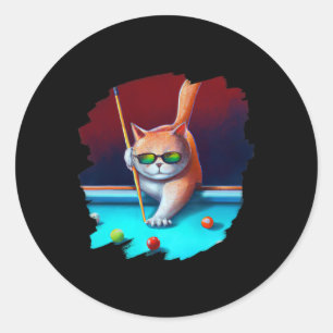 Kat spelen zwembad biljart in lounge koele grappig ronde sticker