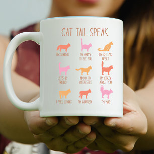 Kat staart spreken, grappige kat communicatie tweekleurige koffiemok