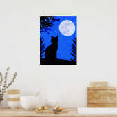 Kat staren naar de volle maan poster (Keuken)