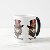 Kat Steampunk met rode hoge hoed Magische Mok (Voorkant rechts)