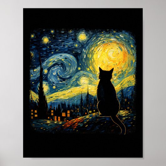 Kat Sterrennacht Van Gogh Kat Voor Kat Lover Kat M Poster (Voorkant)
