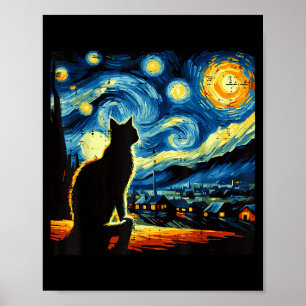 Kat Sterrennacht Van Gogh Kitty Schilderen Kunst V Poster