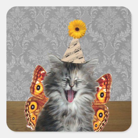 Kat-stickers die lachen vierkante sticker (Voorkant)