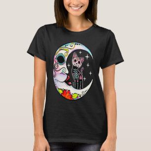 Kat Sugar Skull Moon Dia de Los Muertos Dag van de T-shirt