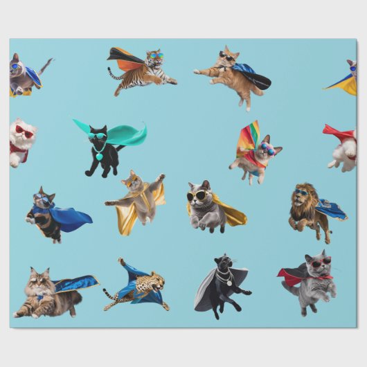 Kat Superhelden Cadeaupapier (Zoom)