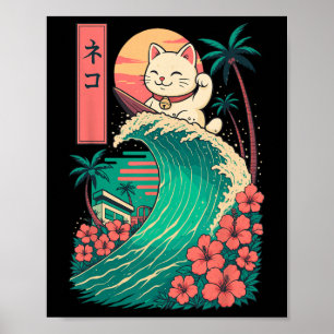 Kat surfen Japans _1 Poster