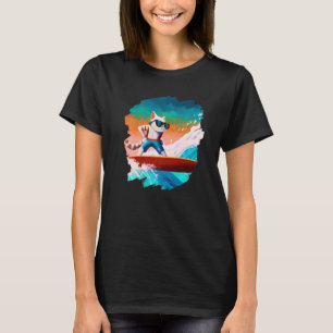 Kat Surfende Surfer Riding Wave Ocean Artistic Coo T-shirt