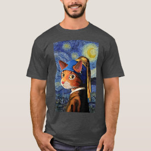 Kat T, Sterrennacht Kat, Kat Art, Van Gogh stijl T-shirt