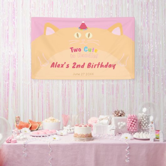 Kat "Te Schattig om Aan te Paken" 2e Verjaardagsba Spandoek (Feest)