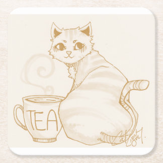 Kat Tea Break Vierkante Kartonnen Onderzetter