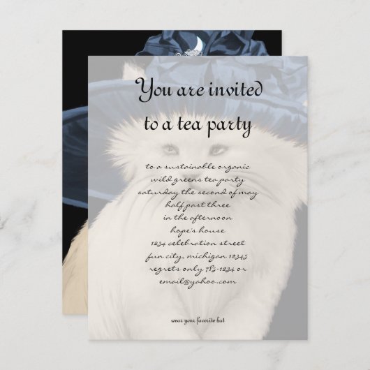  Kat Tea Party Invitation  Blue Pet Kaart (Voorkant / Achterkant)