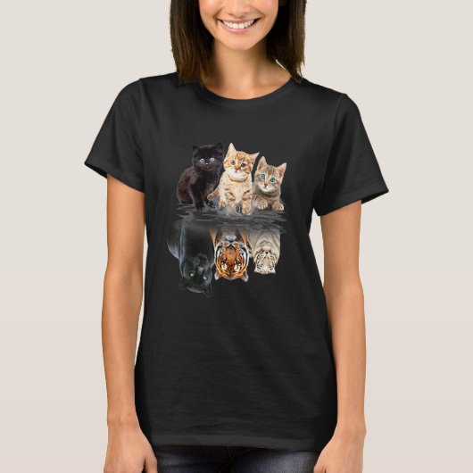 Kat Team Mirror Kitten Cute Black Cat T-shirt (Voorkant)