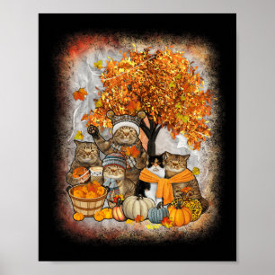 Kat Thanksgiving najaar pompoen Halloween Cats Fal Poster