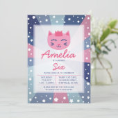 Kat thema verjaardagsfeestje uitnodiging (Staand voorkant)