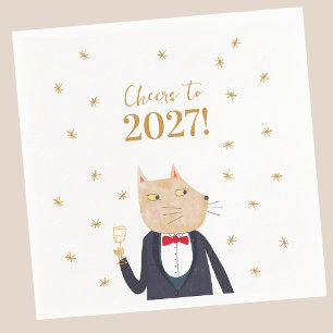 Kat toast op nieuwjaar 2027 servet