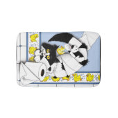 Kat toiletpapier blauw geel badmat (Voorkant)