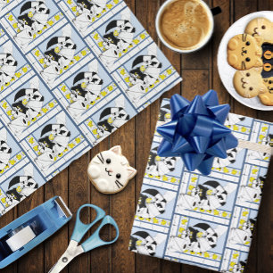 Kat toiletpapier blauw geel cadeaupapier