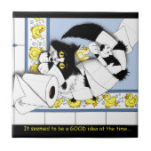 Kat toiletpapier blauw geel tegeltje (Voorkant)