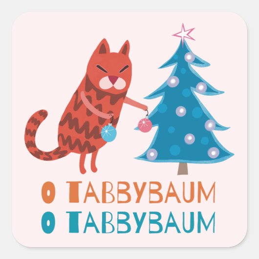 Kat Trimmen van de Kerstboom Vierkante Sticker (Voorkant)