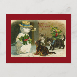 Kat Trio en Snowman Briefkaart