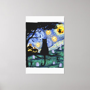 Kat Tshirt, Enge Nacht Kat T-shirt, Van Gogh Cadea Canvas Afdruk